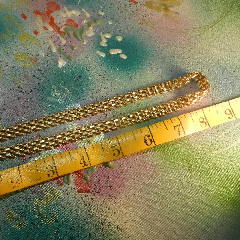 VTG gold metal chain necklace basketweave gold tone chunky link metallic choker